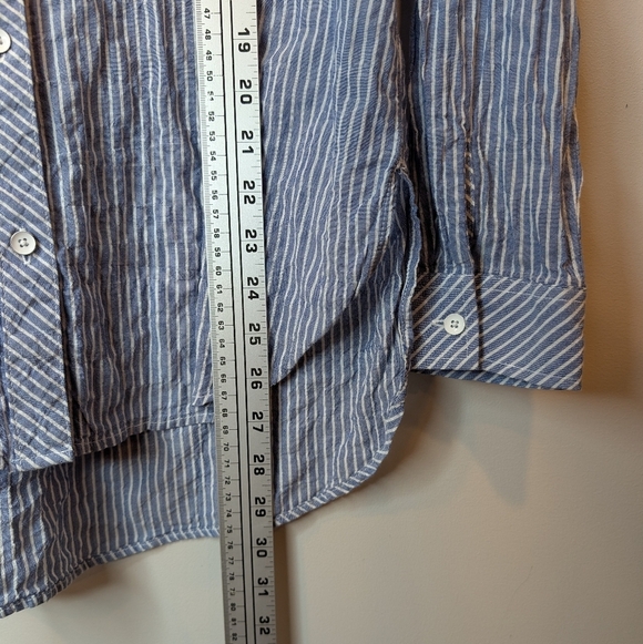 Sonoma Medium Womens Cotton Blue Striped Button Down Top Floral Embroidered - Picture 8 of 9